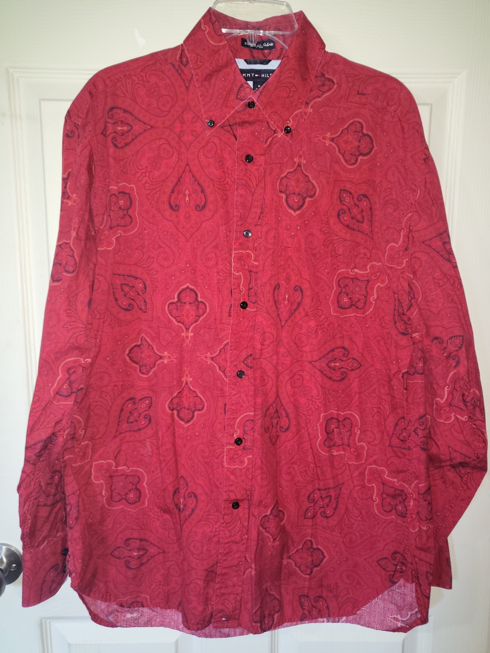 Tommy Hilfiger Red Paisley-Print Button Down Shirt, Medium